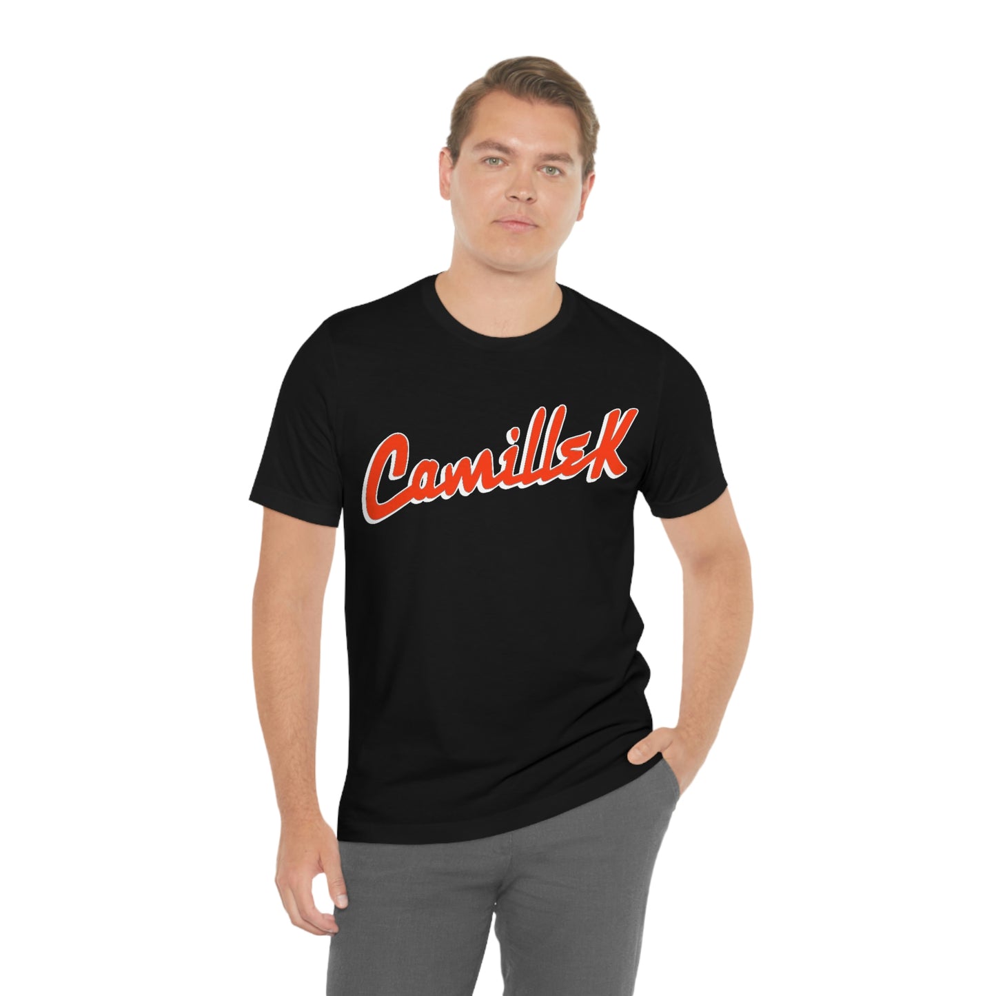 Camille K SIL Orange Script Logo Unisex Jersey Short Sleeve Tee