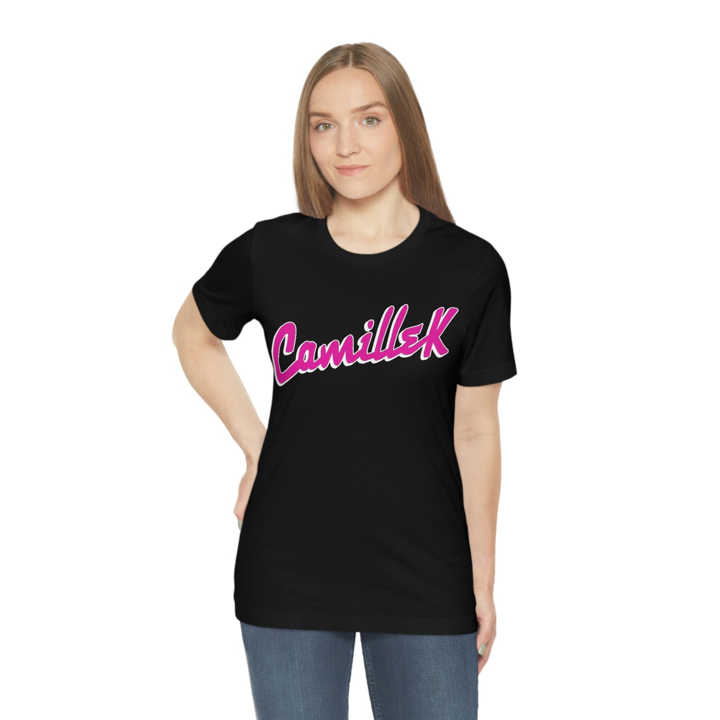 Camille K ELA Pink Script Logo Unisex Jersey Short Sleeve Tee