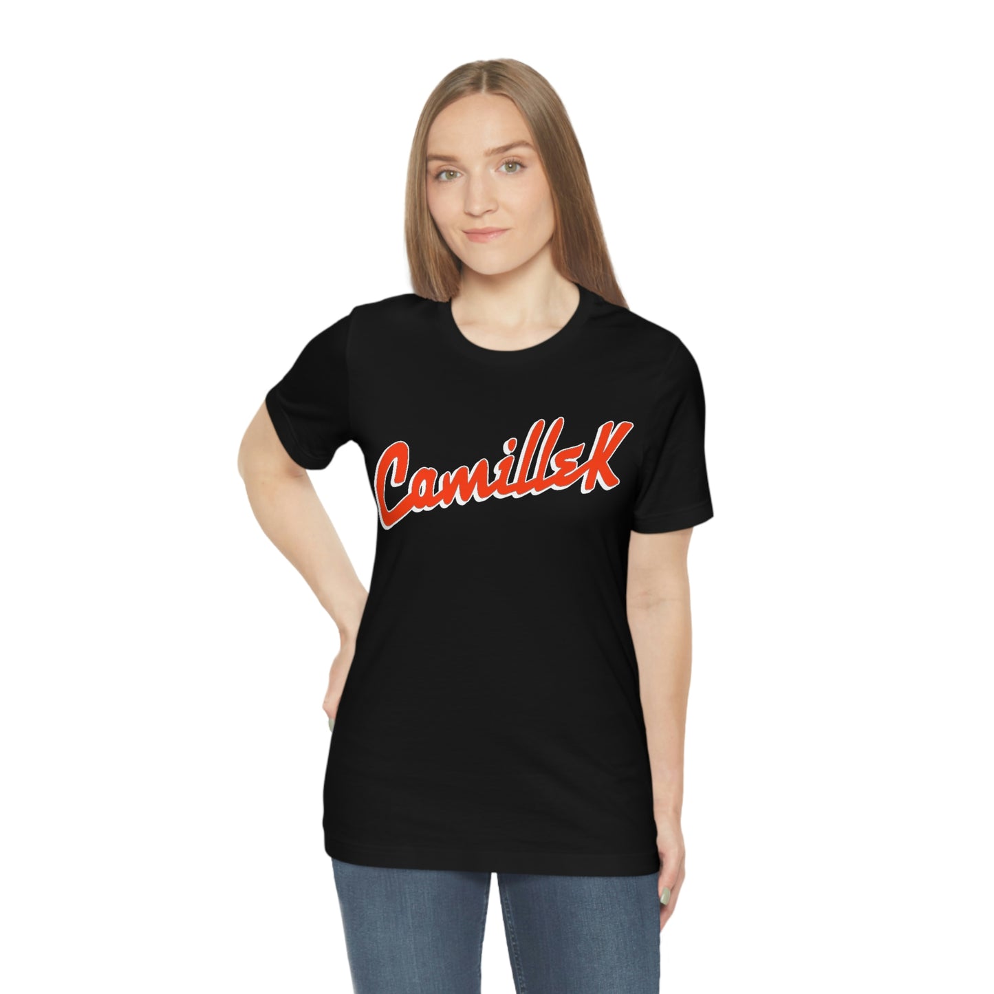 Camille K SIL Orange Script Logo Unisex Jersey Short Sleeve Tee