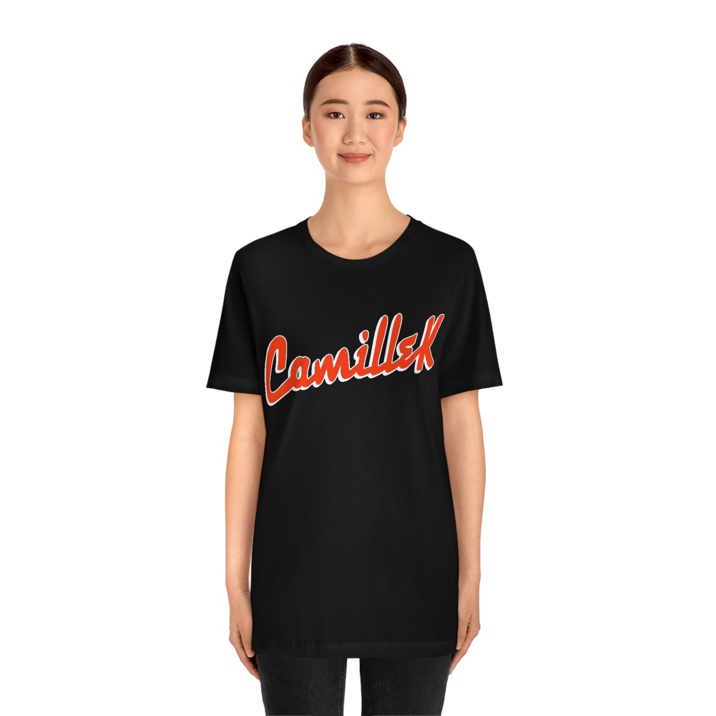 Camille K SIL Orange Script Logo Unisex Jersey Short Sleeve Tee