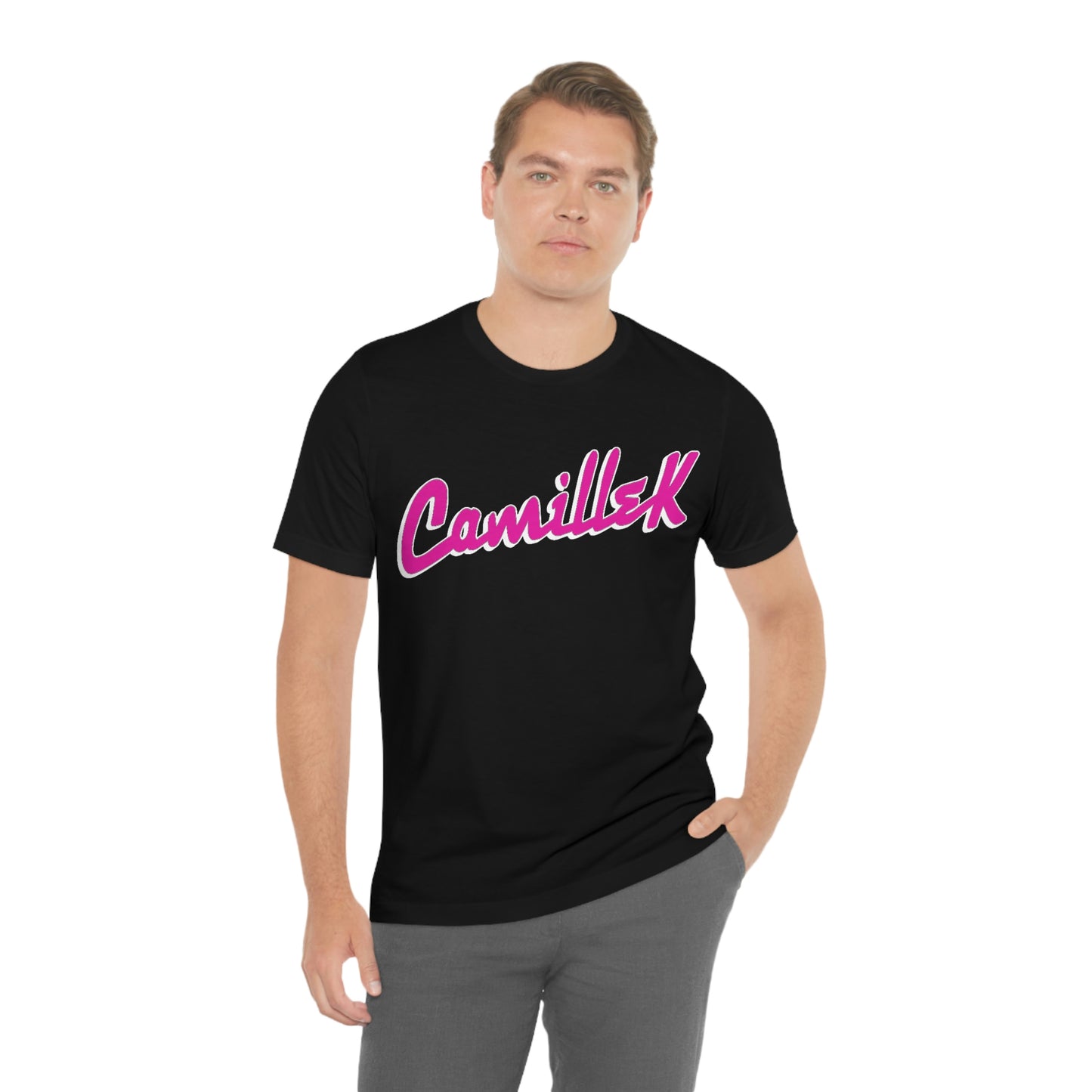 Camille K ELA Pink Script Logo Unisex Jersey Short Sleeve Tee