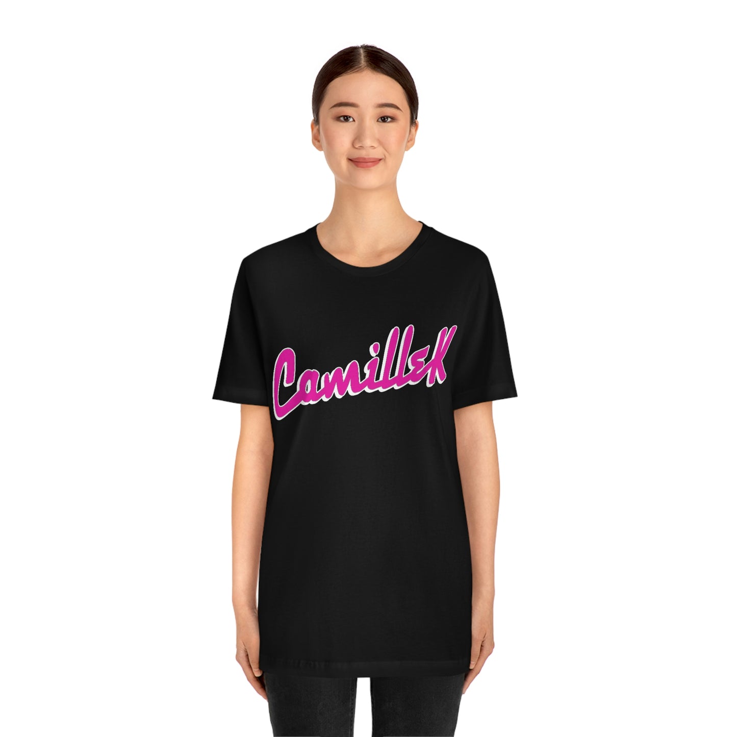 Camille K ELA Pink Script Logo Unisex Jersey Short Sleeve Tee