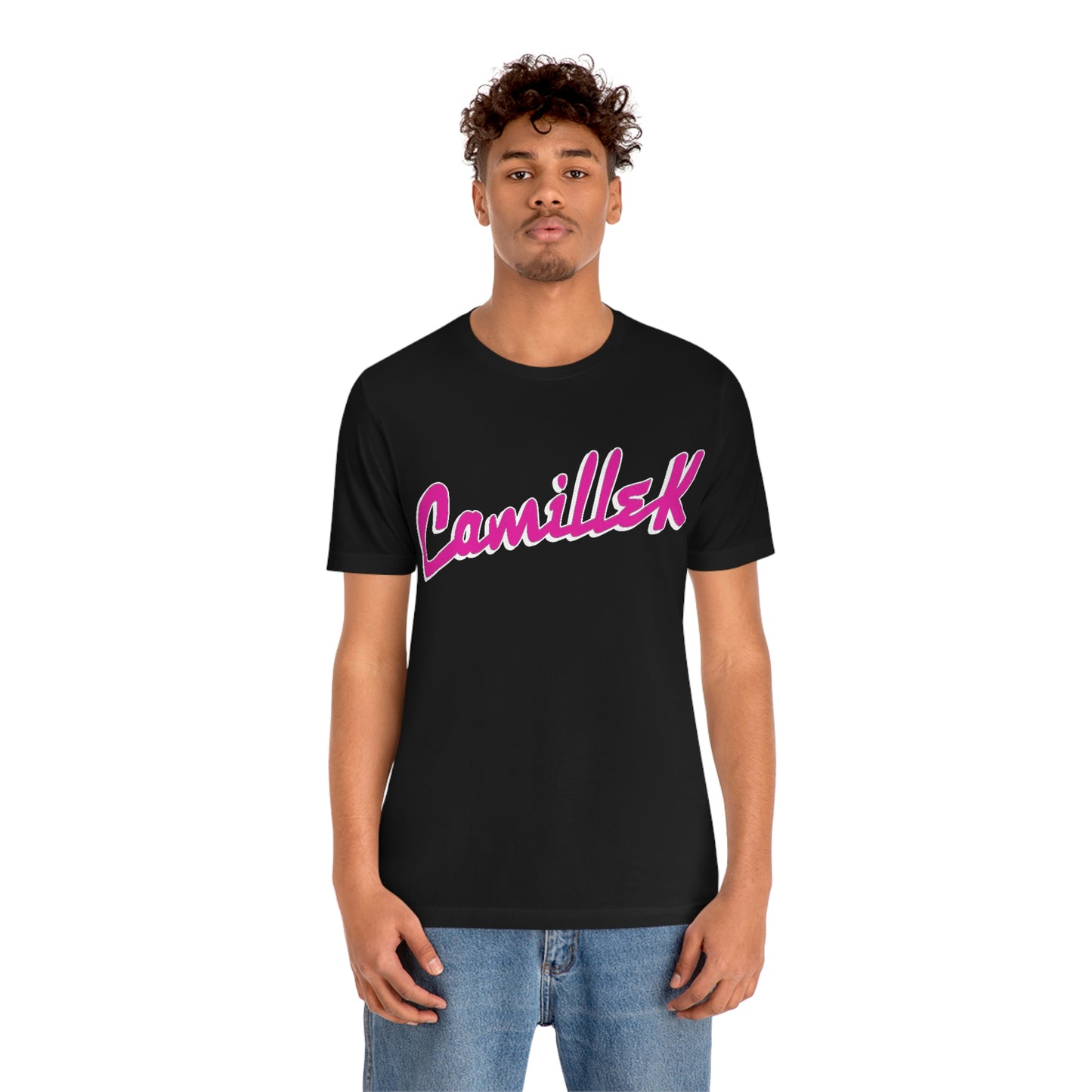 Camille K ELA Pink Script Logo Unisex Jersey Short Sleeve Tee